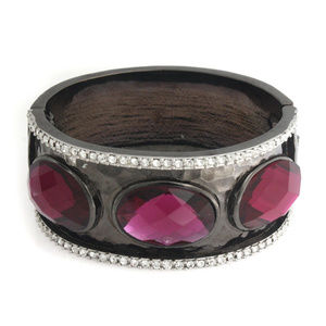 Oval Amethest Black Color Bangle 7.25" Bracelet